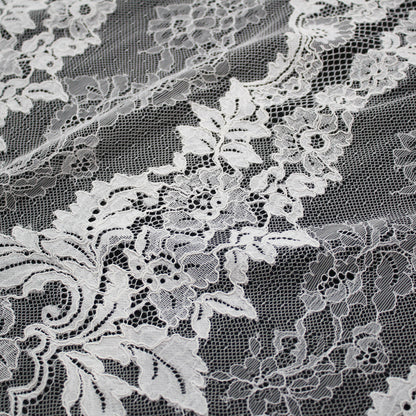 Re-embroidered Lace | Vertical Floral Stripes | Double Arabesque Scalloped Edge | H 144 cm | FSW1597