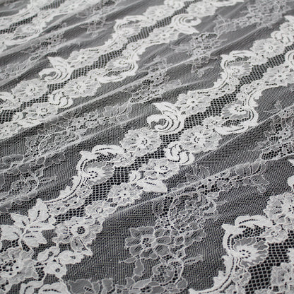 Re-embroidered Lace | Vertical Floral Stripes | Double Arabesque Scalloped Edge | H 144 cm | FSW1597