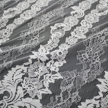 Re-embroidered Lace | Vertical Floral Stripes | Double Arabesque Scalloped Edge | H 144 cm | FSW1597