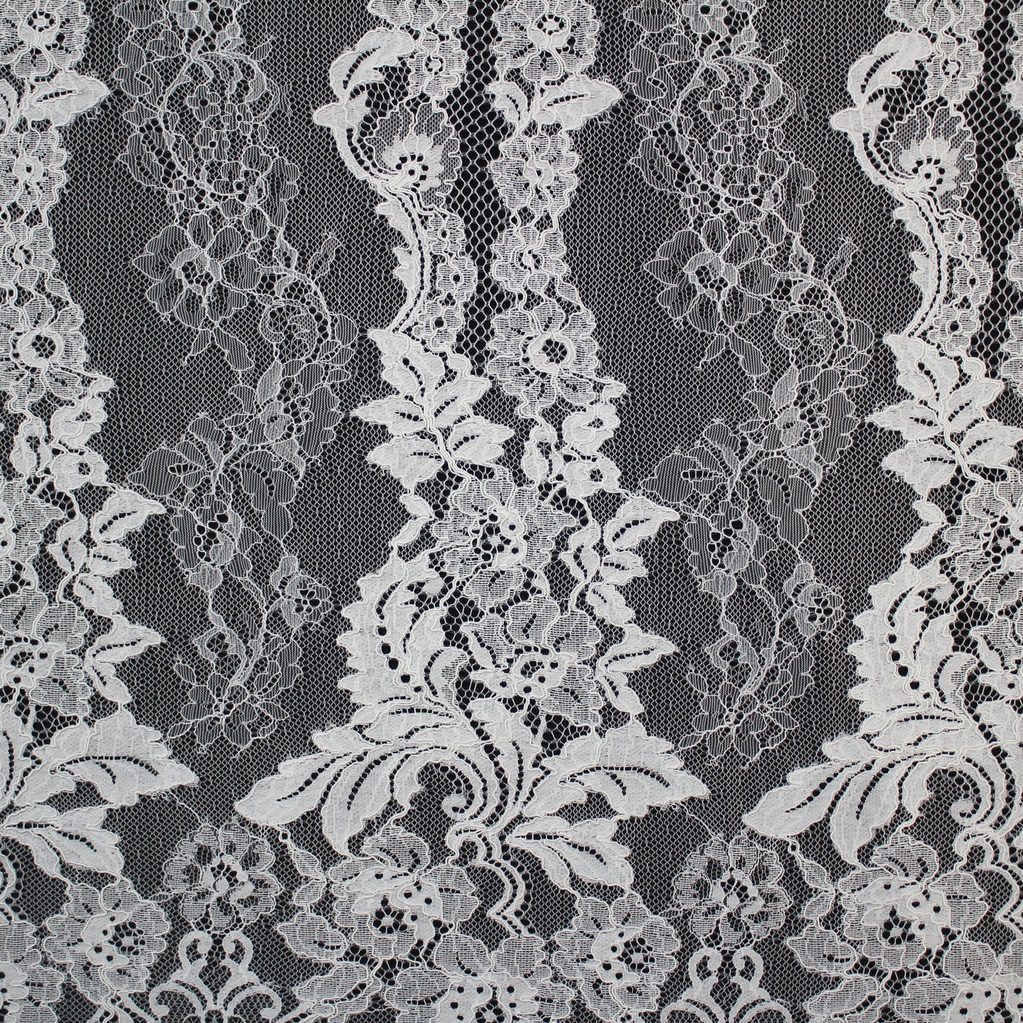 Re-embroidered Lace | Vertical Floral Stripes | Double Arabesque Scalloped Edge | H 144 cm | FSW1597