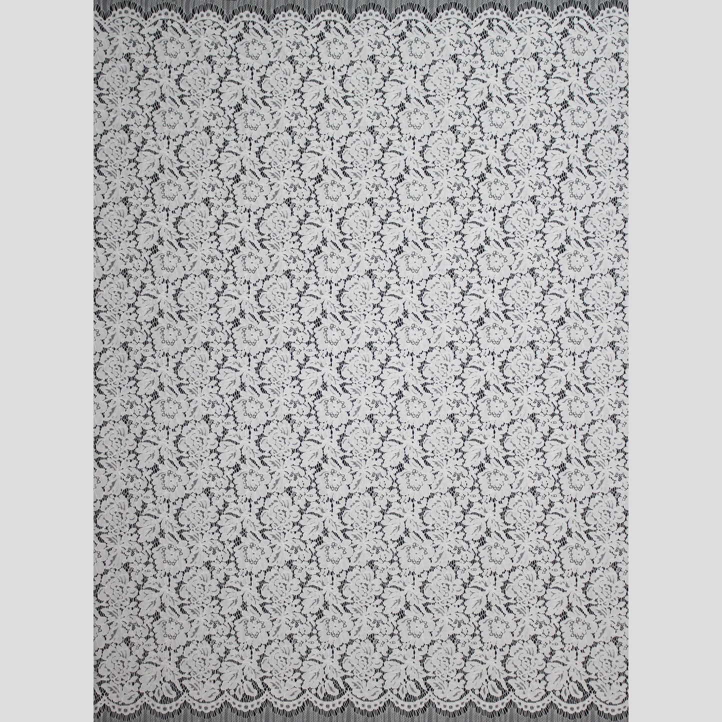 Re-embroidered Lace | Large Flowers & Leaves | Double Scalloped Edge | H 145–150 cm | FSW3516