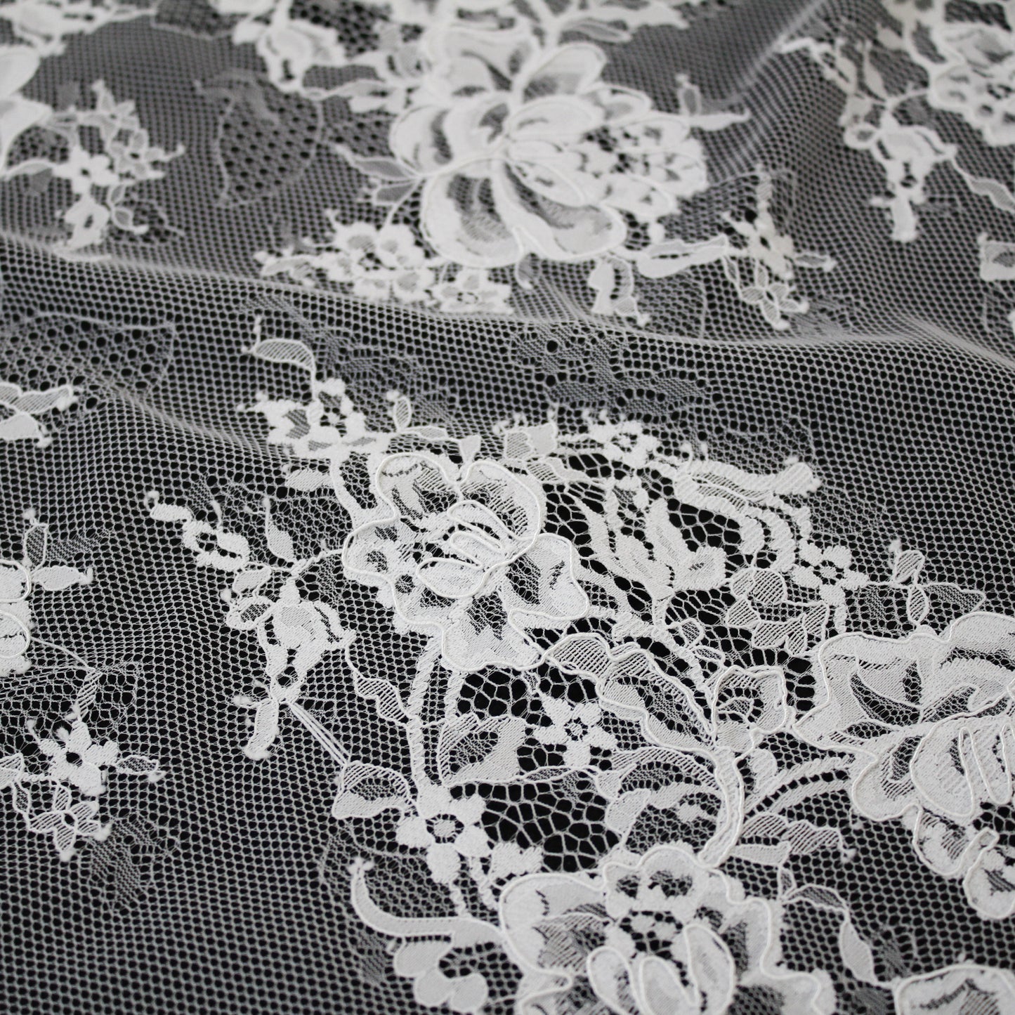 Re-embroidered Lace | Rose Bouquet Pattern | Double Floral Border | H 150 cm | FSW1931