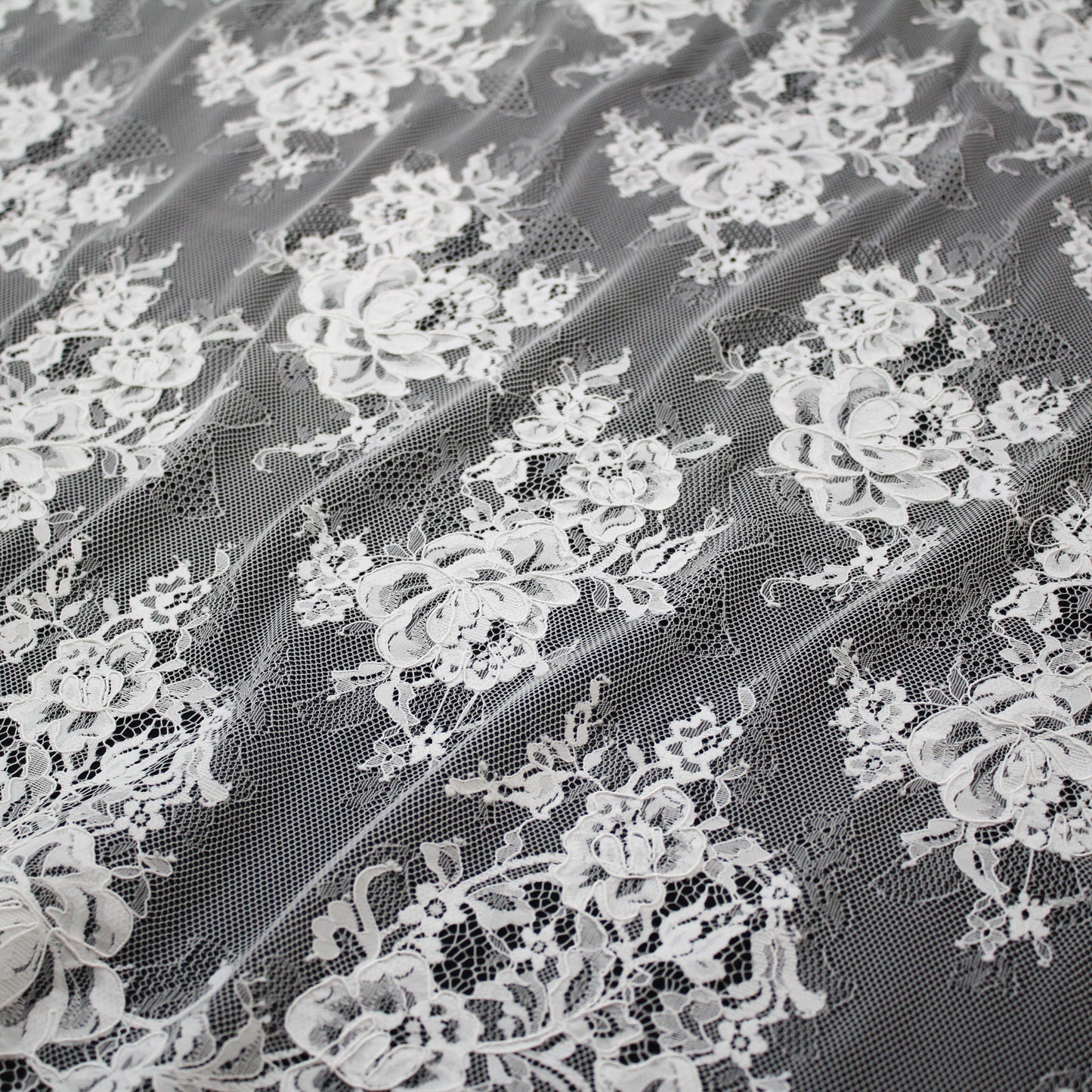 Re-embroidered Lace | Rose Bouquet Pattern | Double Floral Border | H 150 cm | FSW1931
