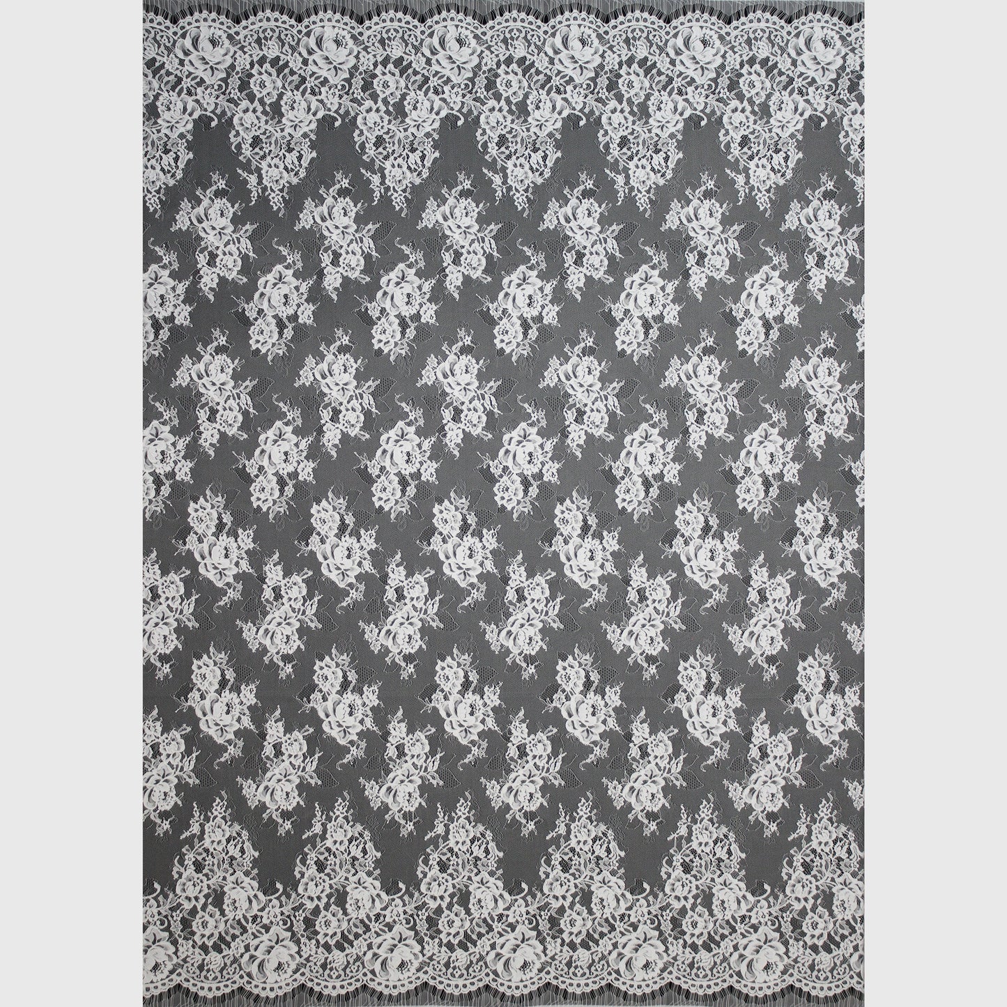 Re-embroidered Lace | Rose Bouquet Pattern | Double Floral Border | H 150 cm | FSW1931