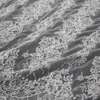 Re-embroidered Lace | Vertical Floral Stripe Pattern | Double Border | FSW2826
