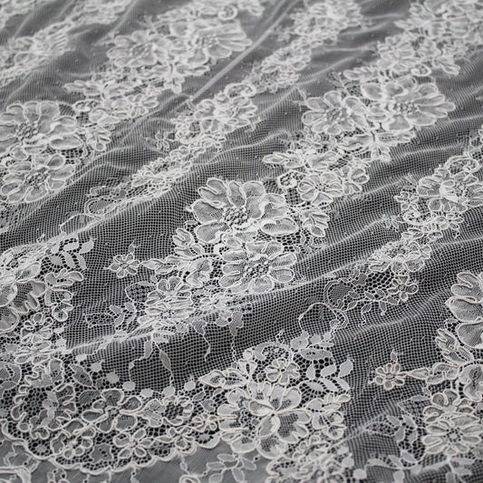 Re-embroidered Lace | Vertical Floral Stripe Pattern | Double Border | FSW2826