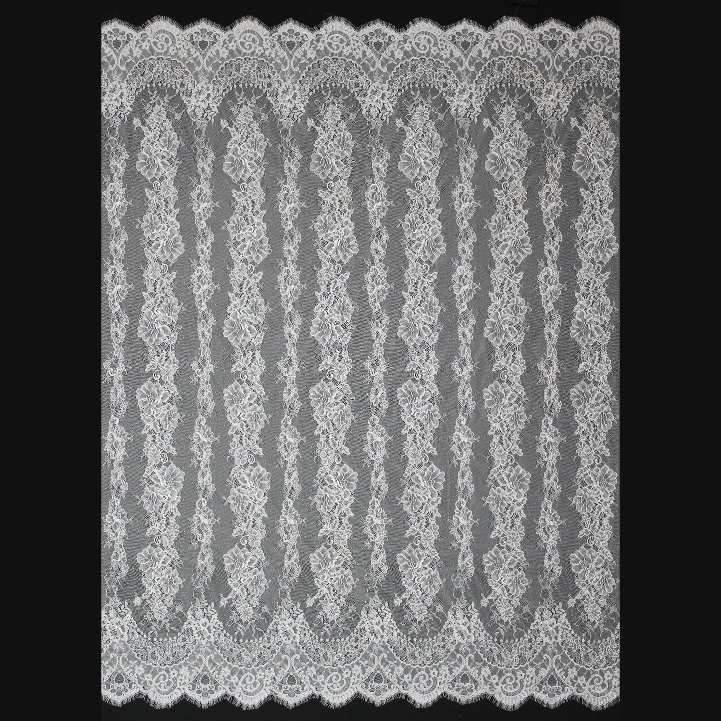 Re-embroidered Lace | Vertical Floral Stripe Pattern | Double Border | FSW2826