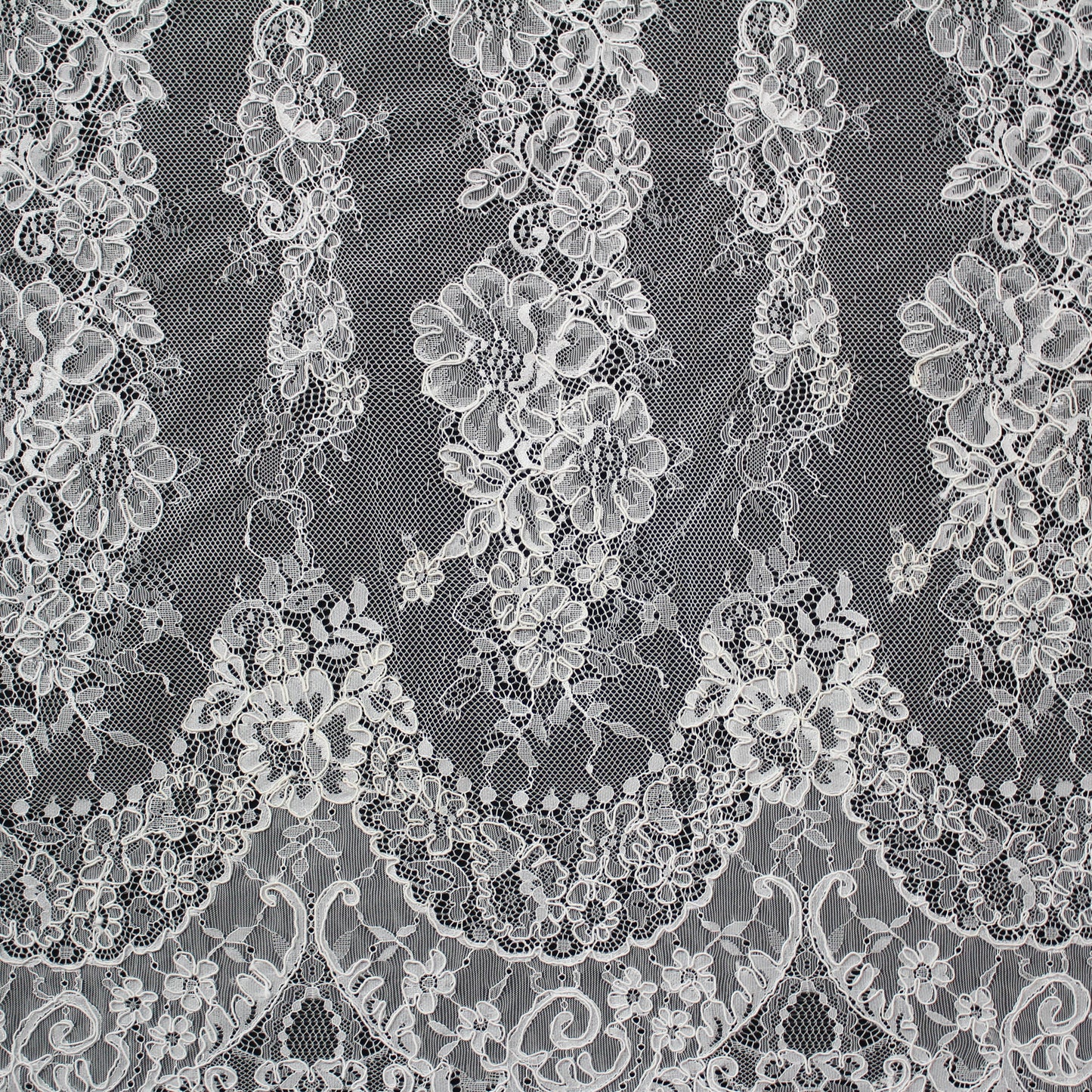 Re-embroidered Lace | Vertical Floral Stripe Pattern | Double Border | FSW2826