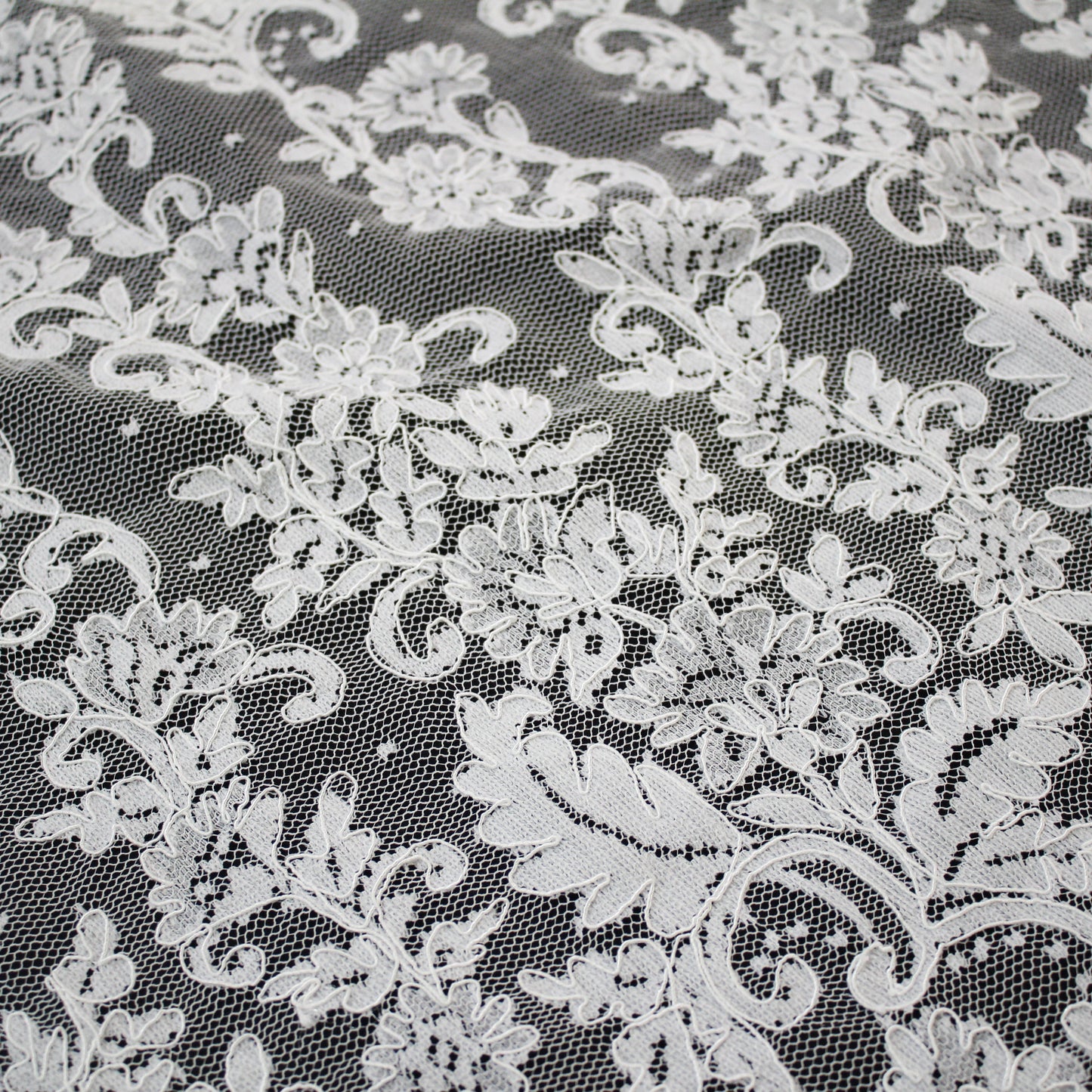 Re-embroidered Lace | Polka Dots & Vertical Floral Embroidery | Double Scalloped Edge | H 130 cm | FSW2827