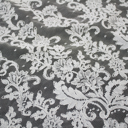 Re-embroidered Lace | Polka Dots & Vertical Floral Embroidery | Double Scalloped Edge | H 130 cm | FSW2827