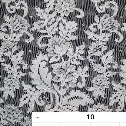 Re-embroidered Lace | Polka Dots & Vertical Floral Embroidery | Double Scalloped Edge | H 130 cm | FSW2827