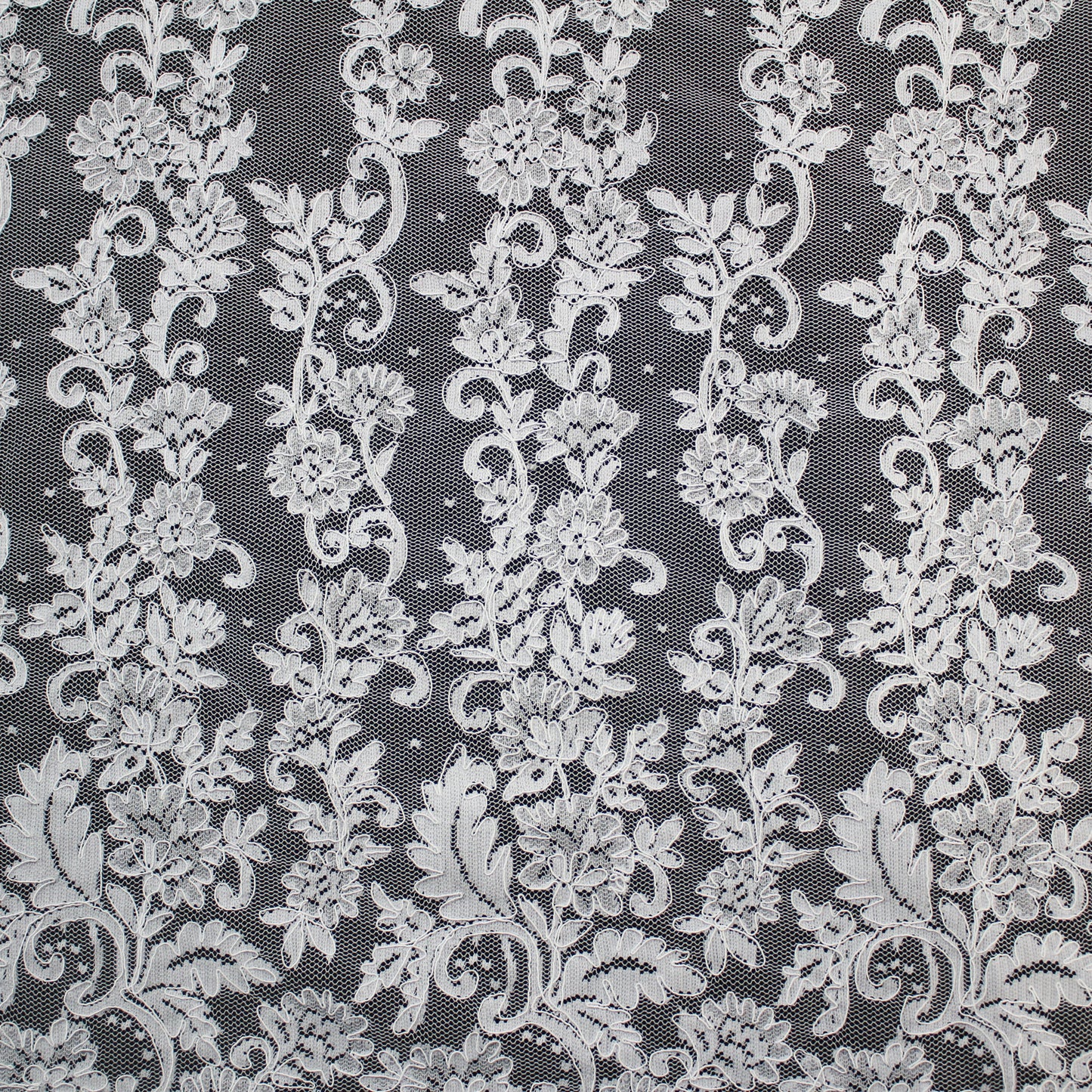 Re-embroidered Lace | Polka Dots & Vertical Floral Embroidery | Double Scalloped Edge | H 130 cm | FSW2827