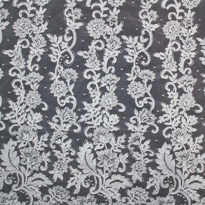 Re-embroidered Lace | Polka Dots & Vertical Floral Embroidery | Double Scalloped Edge | H 130 cm | FSW2827