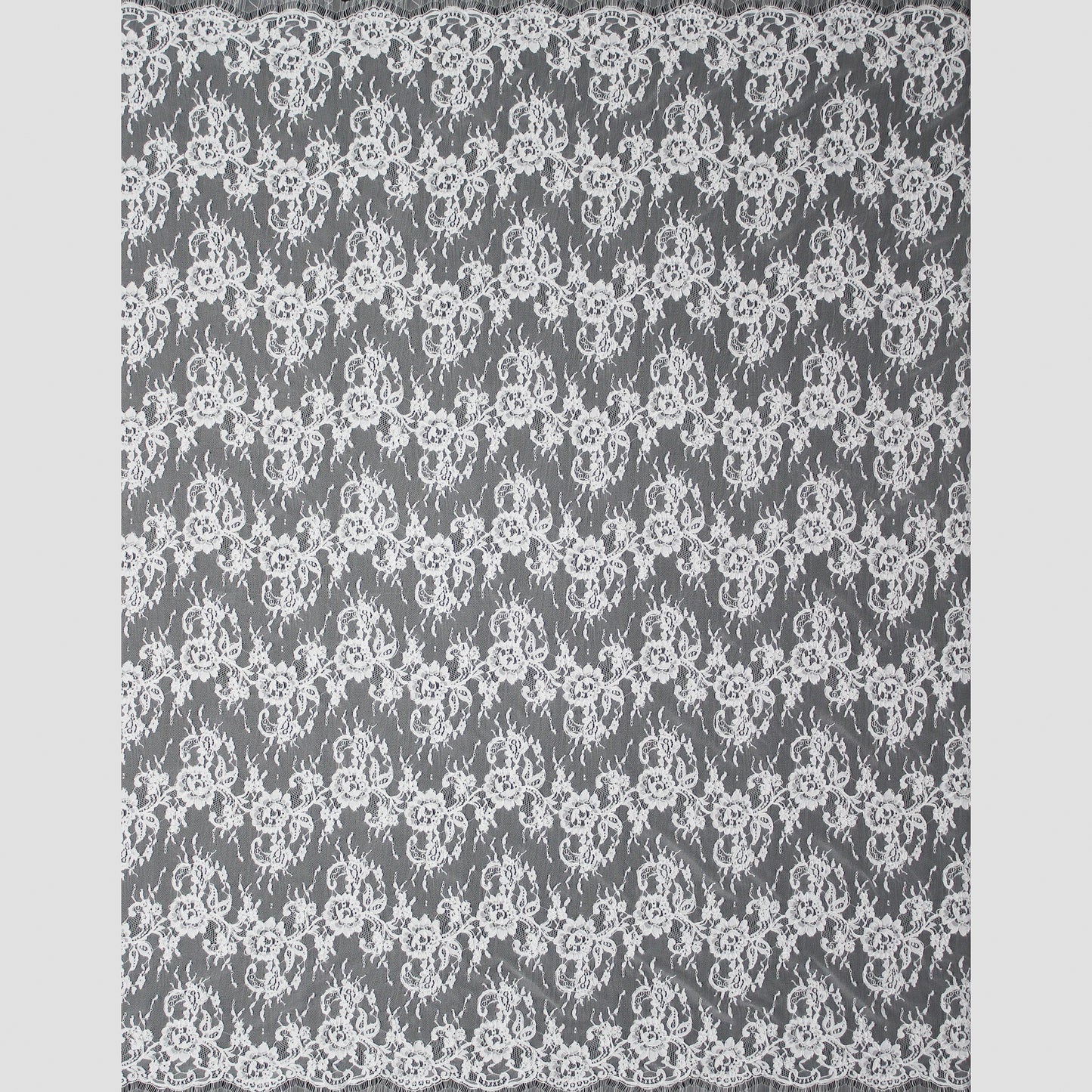 Re-embroidered Lace | Horizontal Floral Branch Stripes | Double Border | H 130–135 cm | FSW4252