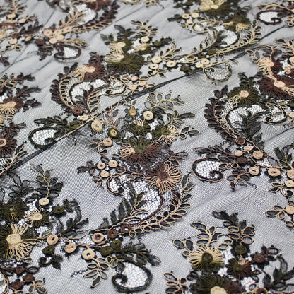 Re-embroidered Lace | Wavy Floral Branch Pattern | Double Paisley Scalloped Edge | H 135 cm | FSW2272