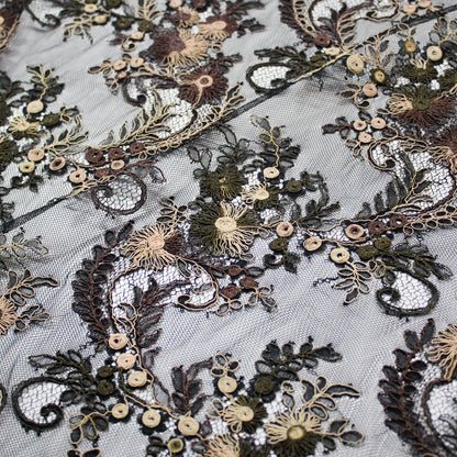 Re-embroidered Lace | Wavy Floral Branch Pattern | Double Paisley Scalloped Edge | H 135 cm | FSW2272