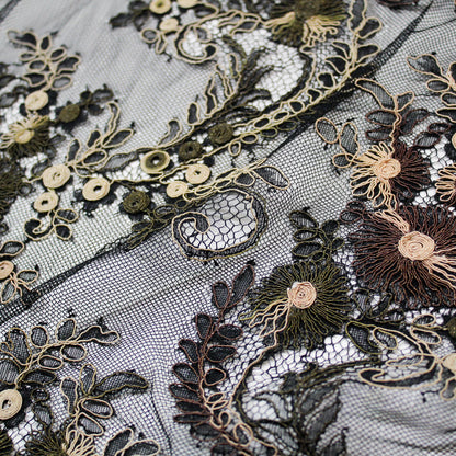 Re-embroidered Lace | Wavy Floral Branch Pattern | Double Paisley Scalloped Edge | H 135 cm | FSW2272