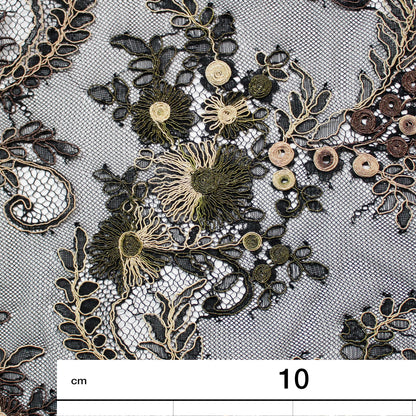Re-embroidered Lace | Wavy Floral Branch Pattern | Double Paisley Scalloped Edge | H 135 cm | FSW2272