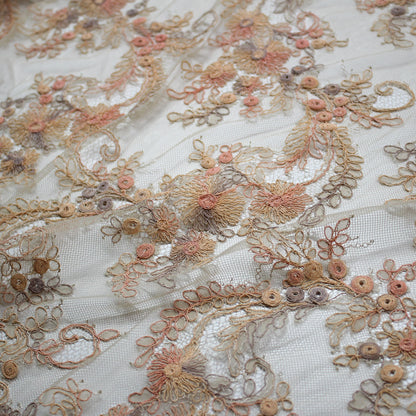 Re-embroidered Lace | Wavy Floral Branch Pattern | Double Paisley Scalloped Edge | H 135 cm | FSW2272