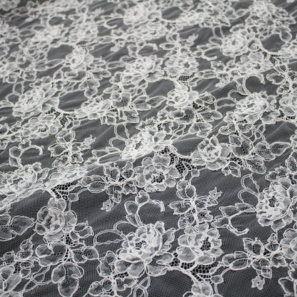 Re-embroidered Lace | All-over Floral Branches | Double Scalloped Edge | H 150 cm | FSW4261