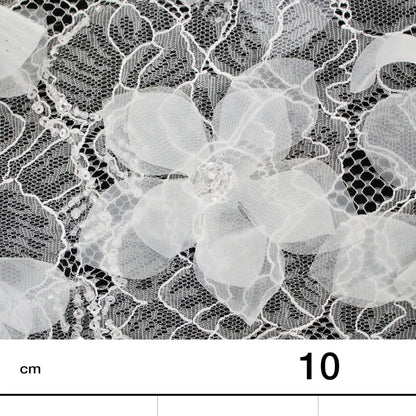 Haute Couture Lace | Bridal All-Over 3D Embroidered Lace with Pearls, Sequins, 3D Organza Flowers, Floral Motifs & Double Border | FRI3769