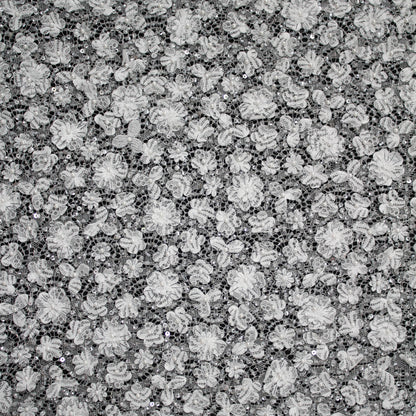 Haute Couture Lace | Bridal All-Over 3D Embroidered Lace with Pearls, Sequins, Small 3D Flowers & Double Scallop | FRI3513