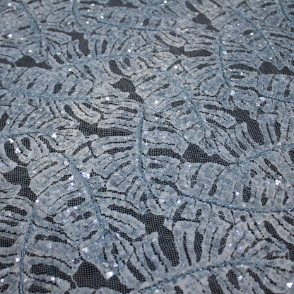 Haute Couture Lace | All-Over Embroidered Lace with Seed Beads, Sequins, Leaf Motifs & Double Scallop | FRI3588