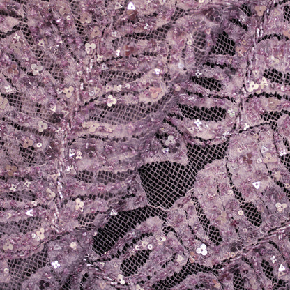 Haute Couture Lace | All-Over Embroidered Lace with Seed Beads, Sequins, Leaf Motifs & Double Scallop | FRI3588