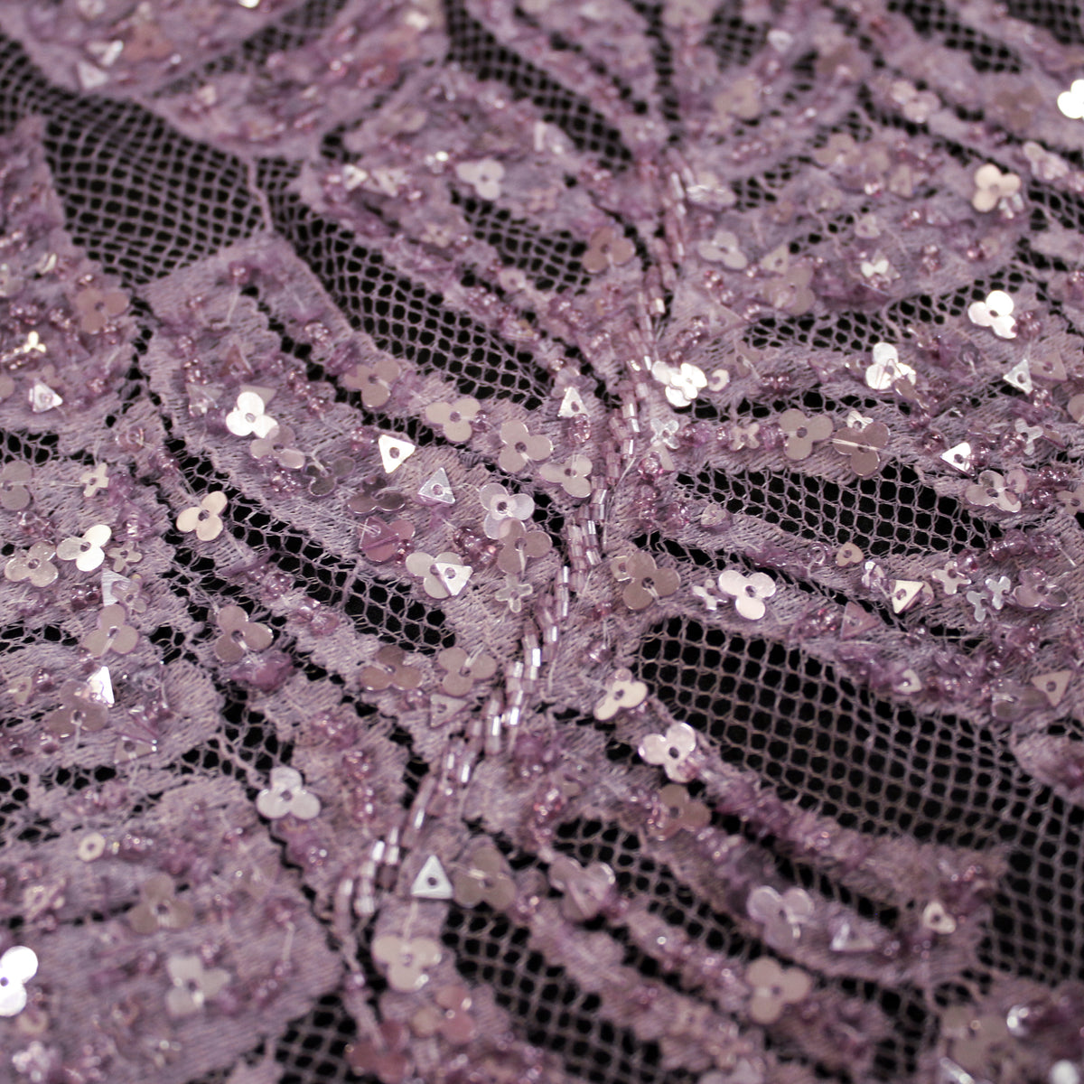Haute Couture Lace | All-Over Embroidered Lace with Seed Beads, Sequins, Leaf Motifs & Double Scallop | FRI3588