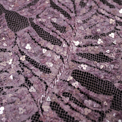 Haute Couture Lace | All-Over Embroidered Lace with Seed Beads, Sequins, Leaf Motifs & Double Scallop | FRI3588