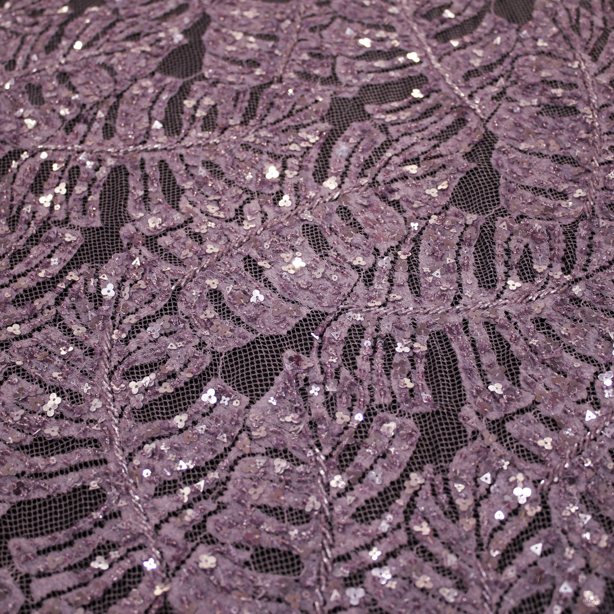 Haute Couture Lace | All-Over Embroidered Lace with Seed Beads, Sequins, Leaf Motifs & Double Scallop | FRI3588