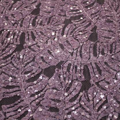 Haute Couture Lace | All-Over Embroidered Lace with Seed Beads, Sequins, Leaf Motifs & Double Scallop | FRI3588