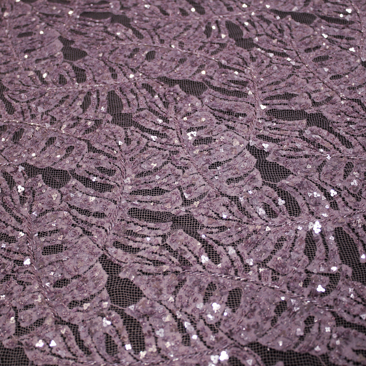 Haute Couture Lace | All-Over Embroidered Lace with Seed Beads, Sequins, Leaf Motifs & Double Scallop | FRI3588