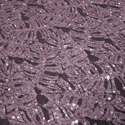 Haute Couture Lace | All-Over Embroidered Lace with Seed Beads, Sequins, Leaf Motifs & Double Scallop | FRI3588