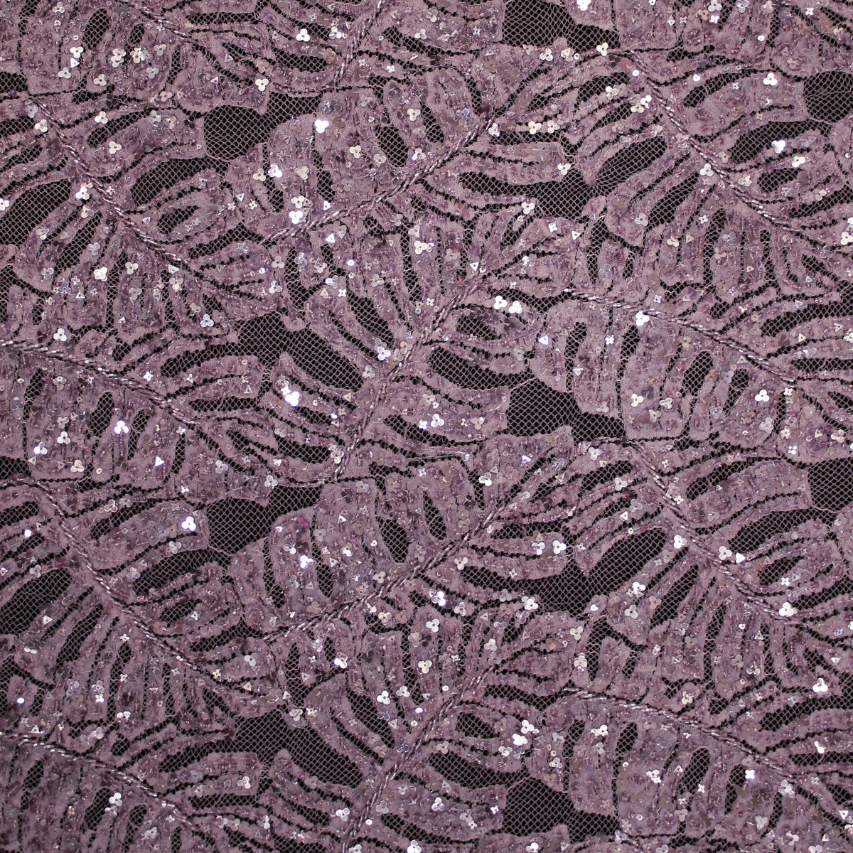Haute Couture Lace | All-Over Embroidered Lace with Seed Beads, Sequins, Leaf Motifs & Double Scallop | FRI3588