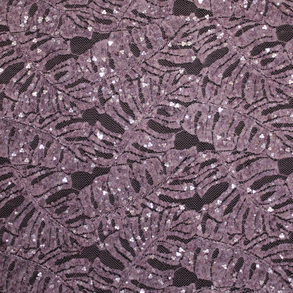 Haute Couture Lace | All-Over Embroidered Lace with Seed Beads, Sequins, Leaf Motifs & Double Scallop | FRI3588