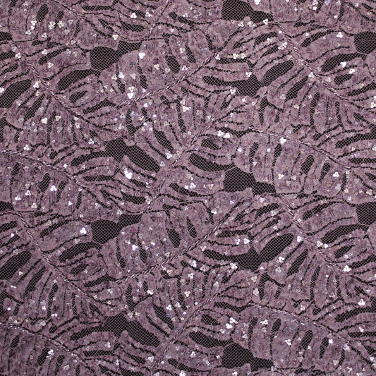 Haute Couture Lace | All-Over Embroidered Lace with Seed Beads, Sequins, Leaf Motifs & Double Scallop | FRI3588