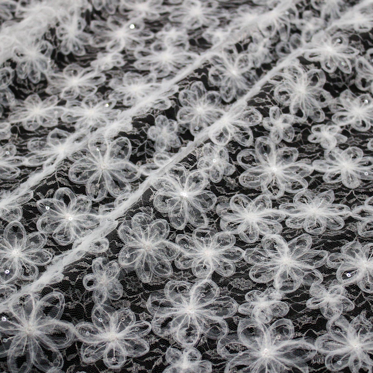 Embroidered Lace with 3D Tulle Flowers and Sequins
