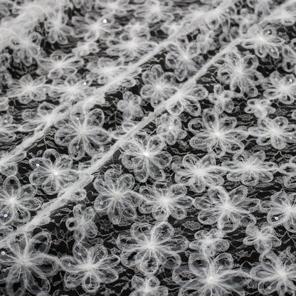 Embroidered Lace with 3D Tulle Flowers and Sequins