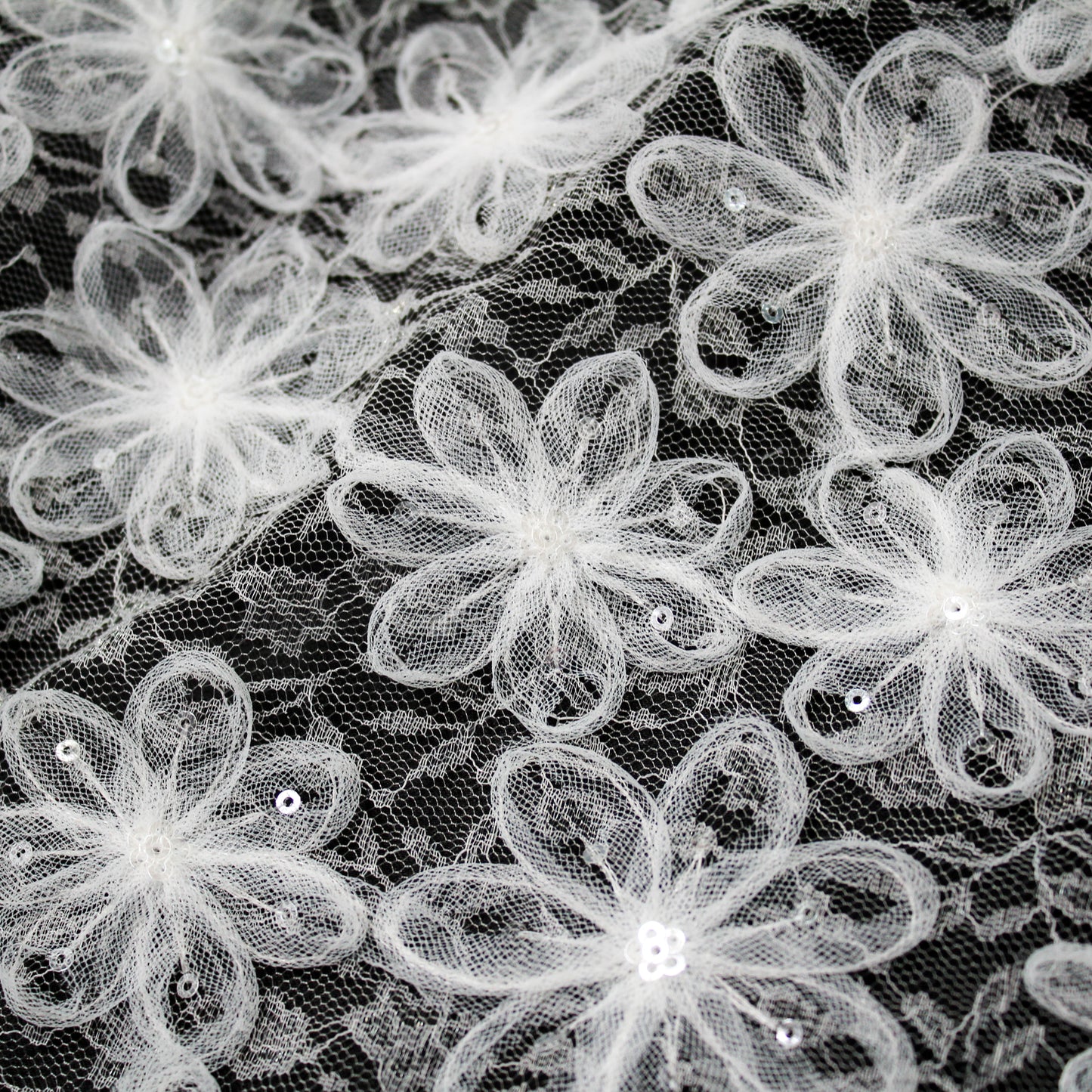 Embroidered Lace with 3D Tulle Flowers and Sequins