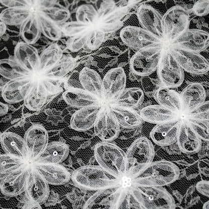 Embroidered Lace with 3D Tulle Flowers and Sequins