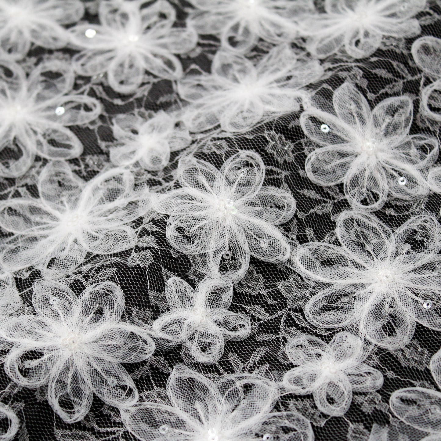 Embroidered Lace with 3D Tulle Flowers and Sequins