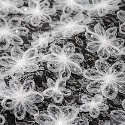 Embroidered Lace with 3D Tulle Flowers and Sequins