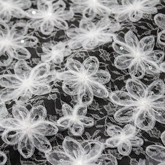 Embroidered Lace with 3D Tulle Flowers and Sequins