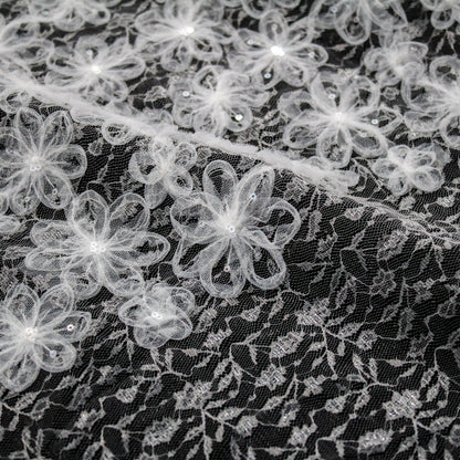 Embroidered Lace with 3D Tulle Flowers and Sequins