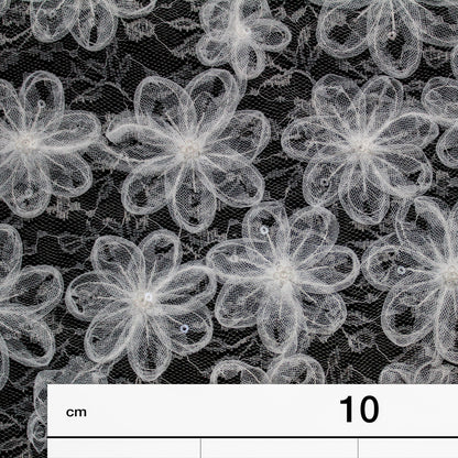 Embroidered Lace with 3D Tulle Flowers and Sequins