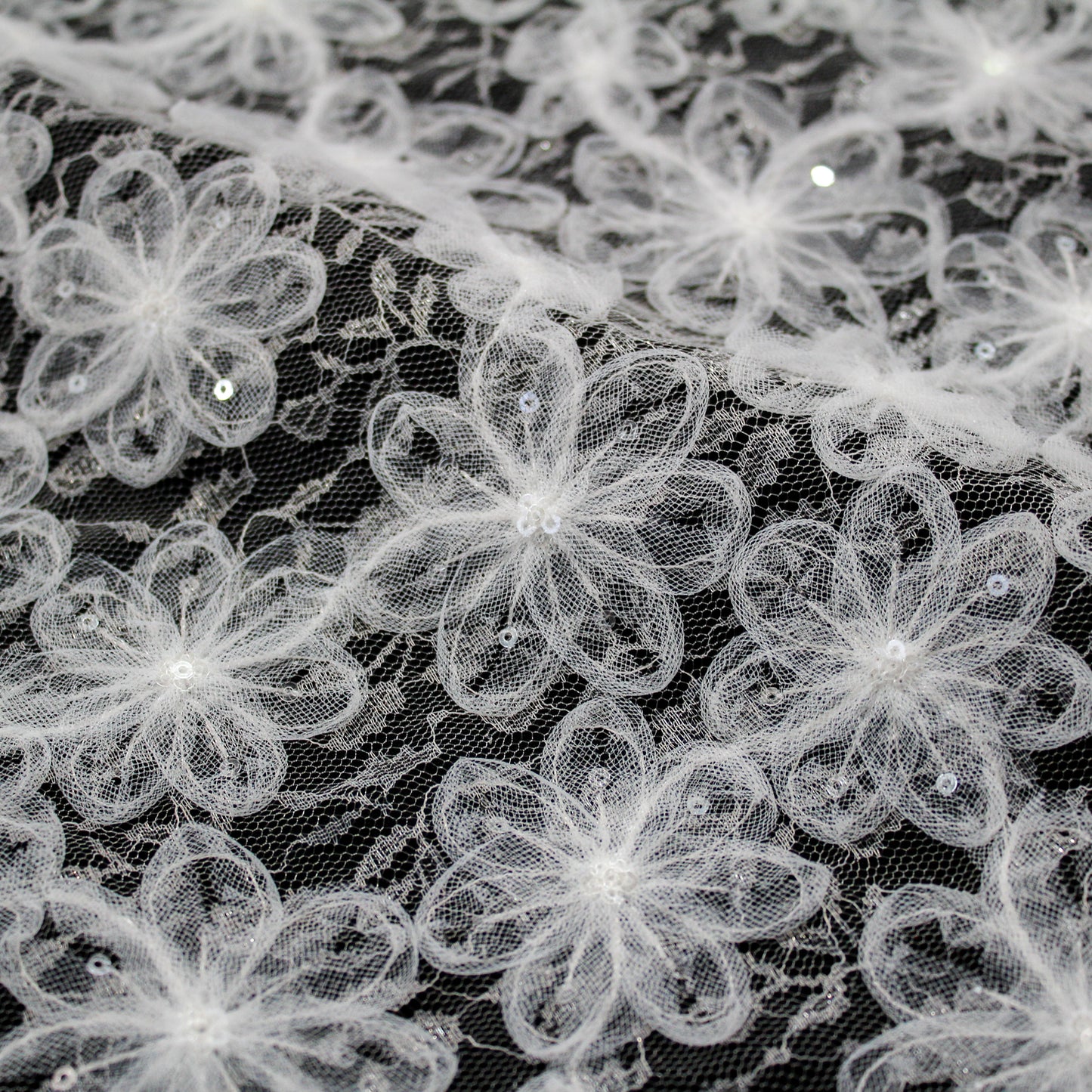 Embroidered Lace with 3D Tulle Flowers and Sequins