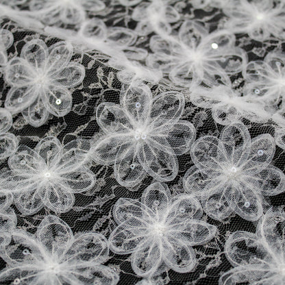Embroidered Lace with 3D Tulle Flowers and Sequins