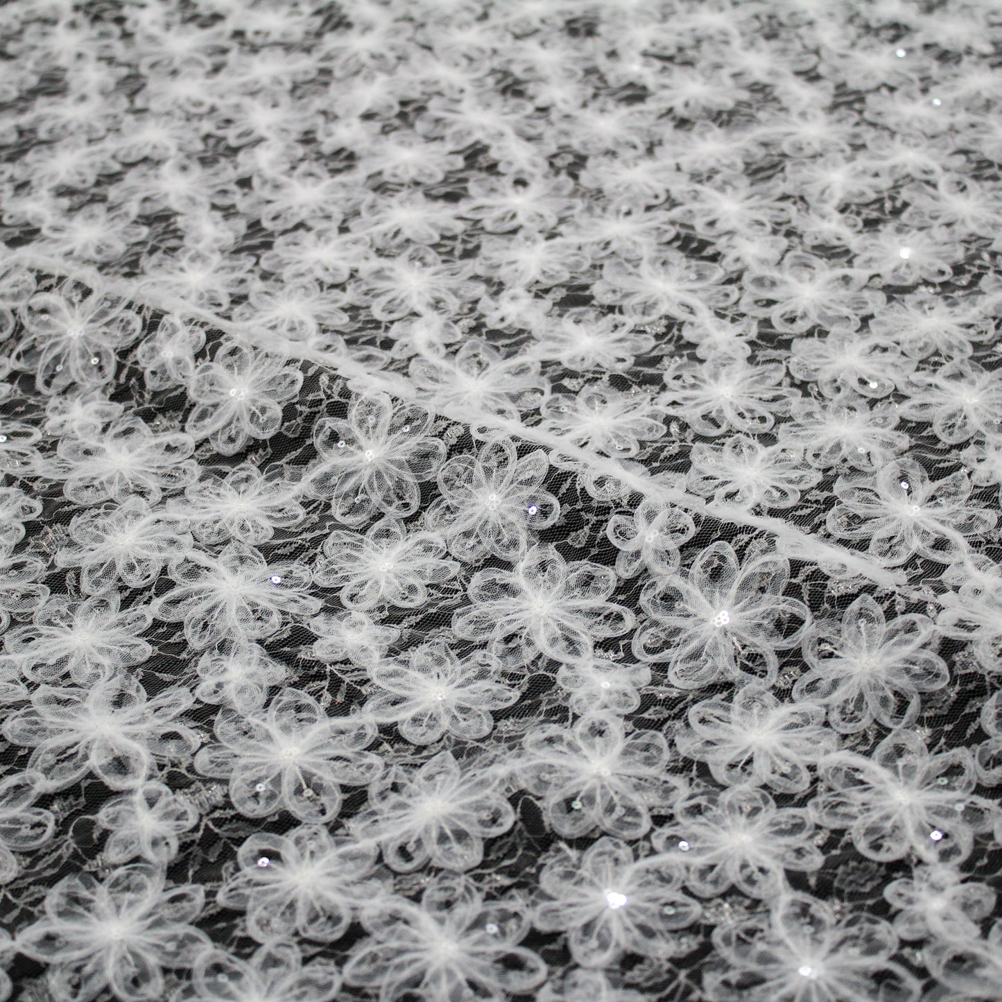Embroidered Lace with 3D Tulle Flowers and Sequins