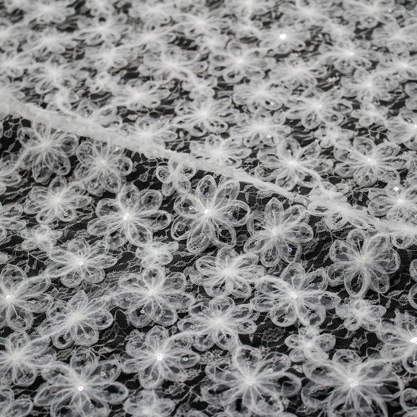 Embroidered Lace with 3D Tulle Flowers and Sequins